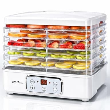 LIVINGBasics Food Dehydrator, Electric Dryer Dehydrators Machine with 72H Timer & Temperature Control for Beef Jerky Fruits Meat Herbs Vegetables, 5 BPA-Free Trays, Overheat Protection