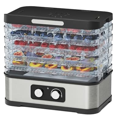 Konfintos Food Dehydrator Machine for Jerky, 5 Stackable BPA-Free Trays with Temperature Control, 250W Small Dehydrator Food Dryer for Fruit, Meat, Mushroom, Herbs, Recipe Included, 72H Max
