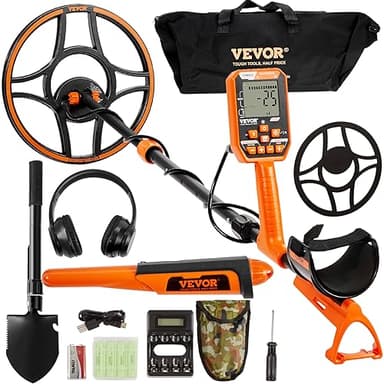 VEVOR Waterproof Metal Detector, 12" Coil, Professional Rechargeable Gold Detector, 39-50 in Adjustable with LCD 7 Modes Advanced DSP Chip Bluetooth Headset, IP68 for Detecting Gold Treasure Hunting
