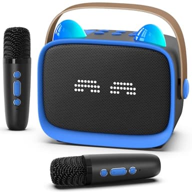 Mini Karaoke Machine Toys Gifts,Kids Portable Bluetooth Speaker with 2 Wireless Microphone and LED,Christmas Birthday Gifts for Girls Boys 3 4 5 6 7 8+ Year Old, Noisemaker Toys for Party (Blue)