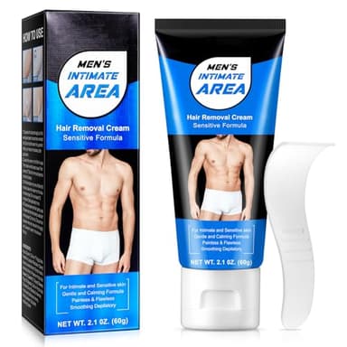 Intimate/Private Hair Removal Cream For Men,Hair Removal Cream for Unwanted Hair in Underarms, Private Parts, Pubic & Bikini Area, Painless Flawless Depilatory Cream for Men, Sensitive Formula for All Skin Types, 2.1 Oz