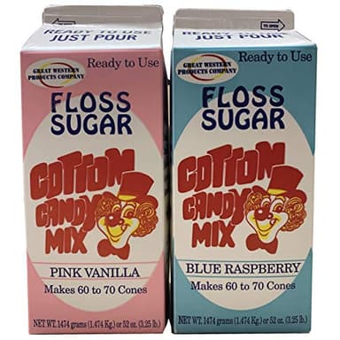 Cotton Candy Floss Sugar (2-Pack) | Raspberry Blue and Pink Vanilla | 3.25 LBS Cartons | Makes up to 140 Cotton Candy Cones. Extra Fine Granulated Sugar, 1 Count (Pack of 2)