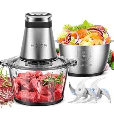 Koios Food Processor Electric Chopper 500W with 2 Bowls (8 Cups + 8 Cups) and 2 Double-Tier Knives, Small Electric Chopper for Nuts, Meat, Onions, Garlic, Food