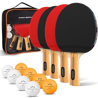PRO-SPIN Ping Pong Paddles - High-Performance Set with Premium Table Tennis Rackets, 3-Star Ping Pong Balls, Compact Storage Case | Professional Quality Ping Pong Paddle Set (Red, 4-Player Set)