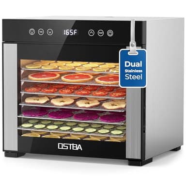 OSTBA Food Dehydrator, 8 Stainless Steel Trays, 95–165℉ Adjustable Temperature, 48h Digital Timer, Double-Layer Food Dryer for Fruit, Vegetable, Jerky, Herb, 650W Home Use