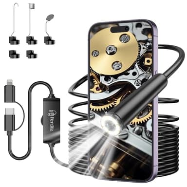 Ferdiiz Endoscope Camera with Light,1920 HD Borescope with IP67 Waterproof,Endoscope Inspection with 8 Adjustable LED Lights,Semi-Rigid Cable for Android iOS-16.5FT 5M Single Lens