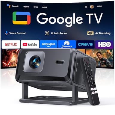 Smart Projector 4K【Bundled with Google TV Stick】Short Throw Mini Projectors, Portable Projecteur with Auto Focus & Keystone| Compatible with Netflix, Movie Projector WiFi6 & Bluetooth 5.3 Home/Outdoor