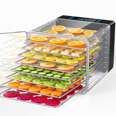 Food Dehydrator Machine Detachable, 8 Stainless Steel Trays, 600W Dryer for Jerky, Herb, Meat, Veggies, Fruit, Dog Treats, LED Display, 48H Timer & 86℉-167℉ Temperature Control, Recipe Book Included