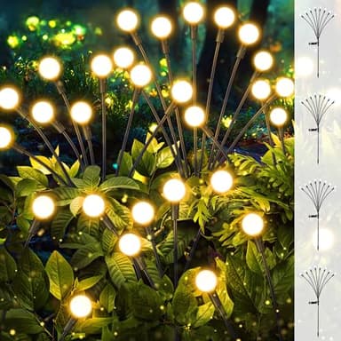 iBaycon 4 Pack Solar Garden Lights, Solar Firefly Lights Outdoor Waterproof, 2 Lighting Modes Solar Swaying Light for Garden Yard Patio Pathway Decorations (Warm White)