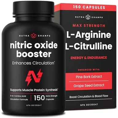 Nitric Oxide Supplement – L-Arginine, L-Citrulline Malate, AAKG, Pine Bark & Grape Seed Extract – Extra Strength Nitric Oxide Booster for Men – Supports Energy, Circulation, Stamina (Pack Of 1)