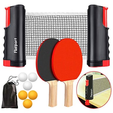 FBSPORT Ping Pong Paddle Set, Portable Table Tennis Set with Retractable Net, 2 Rackets, 6 Balls and Carry Bag for Adult Indoor/Outdoor Games