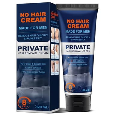 Hair Removal Cream for Men, Gentle Depilatory Cream for Intimate and Private Areas, 120 ml Painless Body Hair Remover for Sensitive Skin, Suitable for All Skin Types