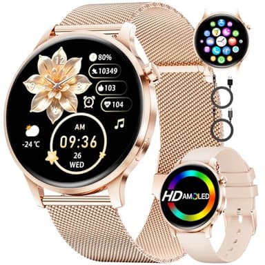 Smart Watch for Women Men (Make/Answer Call), 1.32" AMOLED Display Elegant Smartwatch Ladies with 2 Straps, 100+ Sports Modes, Heart Rate/Sleep Trackin, IP68 Waterproof, Digital Watch for Android iOS