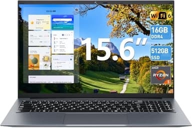 SGIN 15.6" FHD Laptop 16GB RAM 512GB SSD, AI Software AMD Ryzen 5 Processor (Up to 3.6GHz) Windows 11 Laptops with Backlit Keyboard, WiFi 6, Cooling Fan, 180° Viewing, Full-Featured Type-C