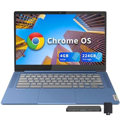 Lenovo IdeaPad Slim 3 14" FHD Chromebook, MediaTek Kompanio 520, 4GB LPDDR4x RAM, 224GB Storage (64GB eMMC+160GB Docking Station Set), HD Webcam, Wi-Fi 6, Long-Battery Life, Chrome OS, Abyss Blue
